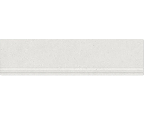 Feinsteinzeug Treppenstufe Alpen 29,8 cm x 120 cm x 0,9 cm weiß matt rektifiziert Treppenfliese aus Feinsteinzeug mit Rillen