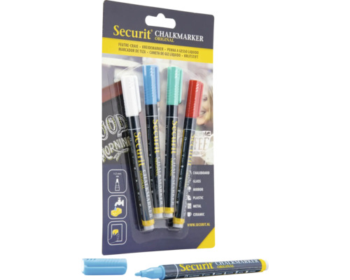 Securit Kreidemarker Set mit vier Stiften und einem einzelnen Stift mit Kappe