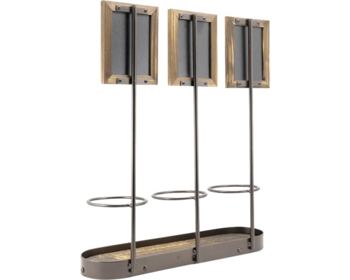 Support décoratif en métal avec trois cadres photo et supports pour récipients