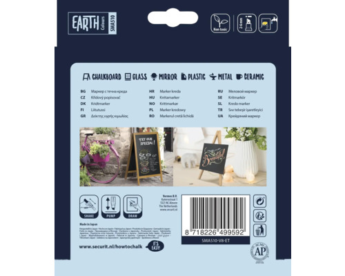 Emballage d''un marqueur craie avec exemples d''application et détails du produit