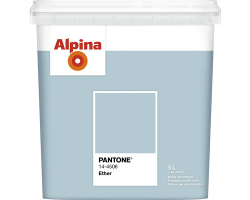 Eimer mit Alpina Wandfarbe, Farbton Ether, Inhalt fünf Liter
