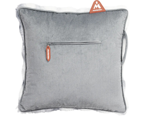 Coussin décoratif gris avec fermeture éclair et logo Montanader