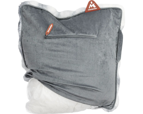 Coussin pour chien gris avec bordure en fourrure et logo Montanador