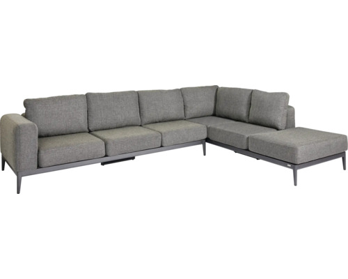 Graue Eckcouch mit Fußhocker für den Außenbereich