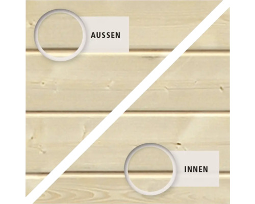 Aussen- und Innenansicht von Holz