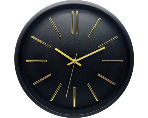 Horloge murale noire avec aiguilles et repères dorés