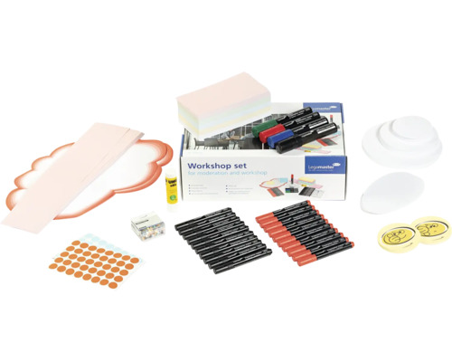 Legamaster Moderations- und Workshop-Set mit Markern, Moderationskarten, Klebestift, Pinnadeln und Klebepunkten