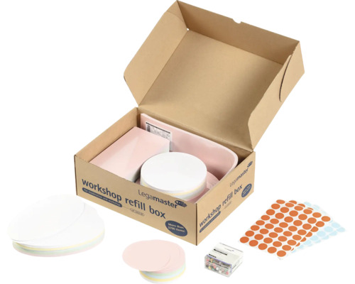 Boîte de recharge d''atelier Legamaster avec plus de 2700 pièces dans une boîte ouverte