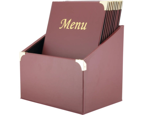 Porte-menus en plastique avec coins dorés et menus