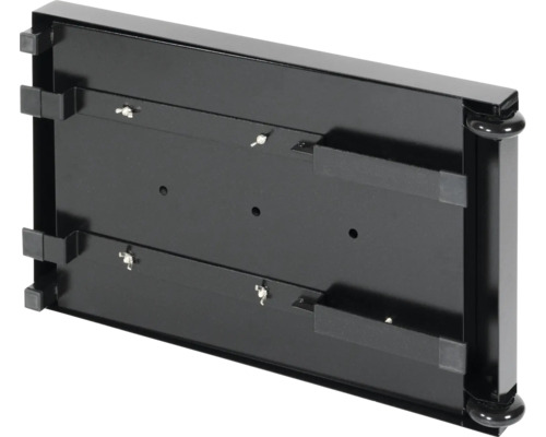 Étagère en acier noir avec éléments de fixation pour montage mural.