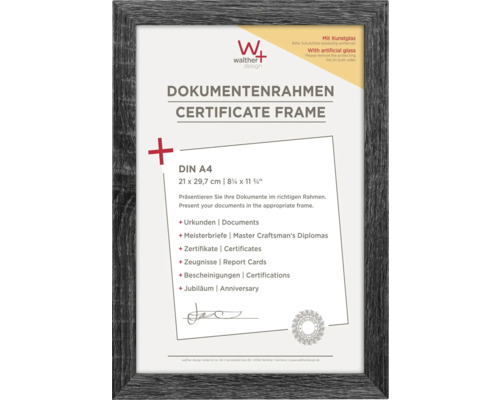 Dokumentenrahmen Holz Fiorito Kunstglas dunkelgrau 21x29,7 cm (DIN A4)