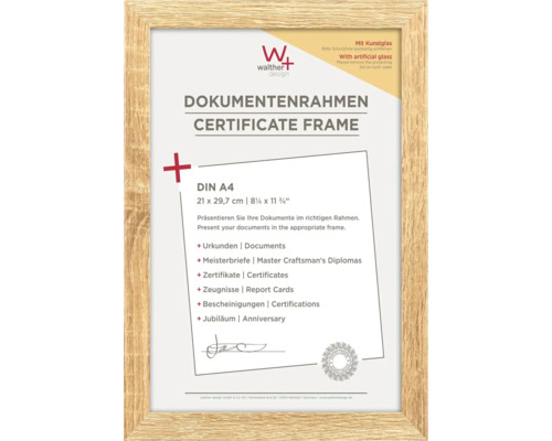 Dokumentenrahmen Holz Fiorito Kunstglas eiche hell 21x29,7 cm (DIN A4) Dokumentenrahmen A4 mit Kunstglas