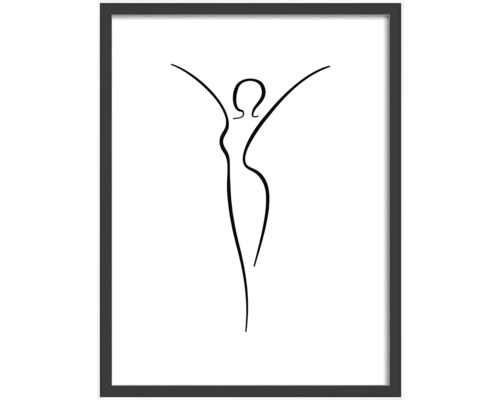 Gerahmtes Kunstwerk mit stilisierter Frauendarstellung