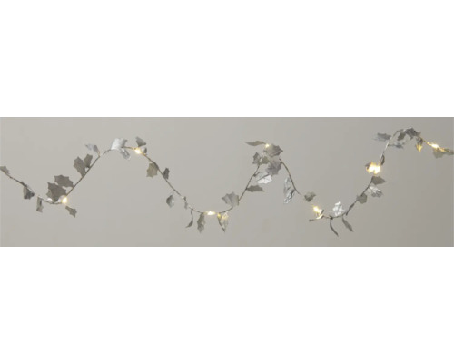 Dekorative Lichterkette mit silberfarbenen Blättern und warmweissem Licht