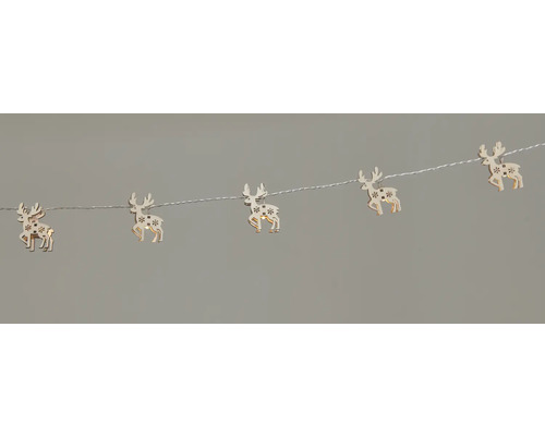 Guirlande lumineuse Lafiora cerf bois 1,35 m 10 LED couleur d'éclairage blanc chaud avec minuterie 6 heures Guirlande lumineuse décorative avec figurines de rennes en bois
