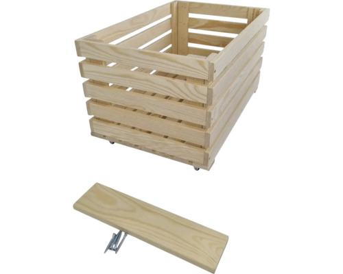 Holzkiste mit Rollen und Holzboden