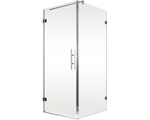 Porte de douche avec paroi latérale avec porte pivotante SCHULTE Davita 90 x 90 x 200 cm Profilé chrome verre transparent revêtement en verre résistant à la saleté tirant gauche butée de paroi latérale droite, inclus: prise de mesure, livraison et montage Cabine de douche d''angle avec verre transparent et poignée