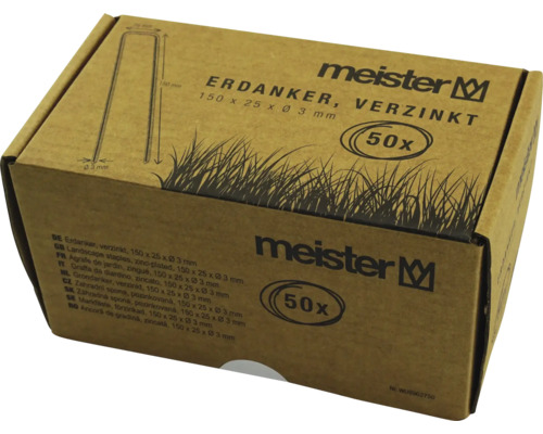 Packung verzinkte Erdanker der Marke Meister, 150 x 25 x 3 Millimeter, 50 Stück