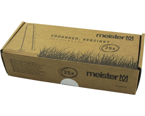 Packung mit 25 verzinkten Erdankern der Größe 200 x 30 x 3,8 mm von Meister