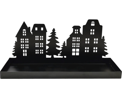 Coupe décorative avec silhouette de maisons et de sapins