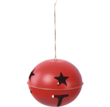 Cloche rouge avec découpes en étoile et cordon de suspension