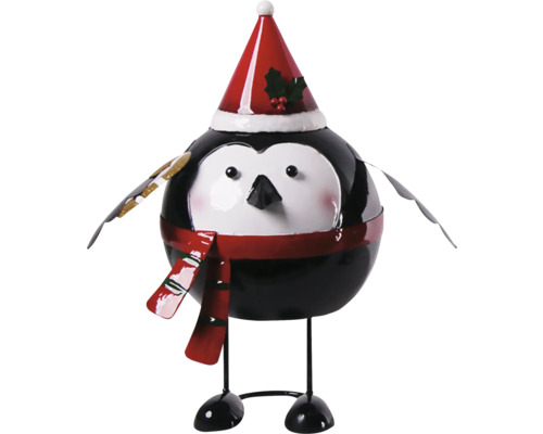 Objet décoratif Pingouin Lafiora métal h 27 cm Figurine décorative oiseau avec bonnet de Noël et écharpe