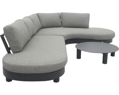 Graue Loungegruppe mit Sofa und Tisch für den Aussenbereich