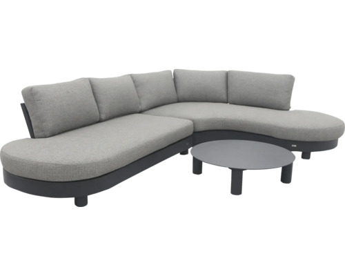 Graue Gartenlounge mit rundem Tisch