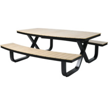 Table de pique-nique avec bancs en bois et métal