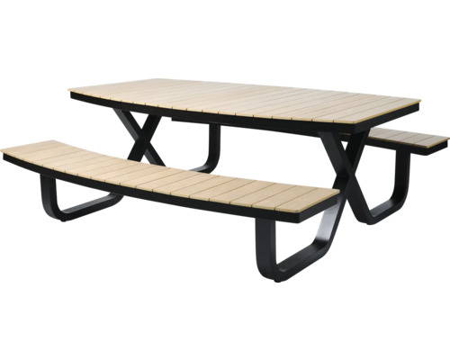 Table de pique-nique avec bancs en bois et métal