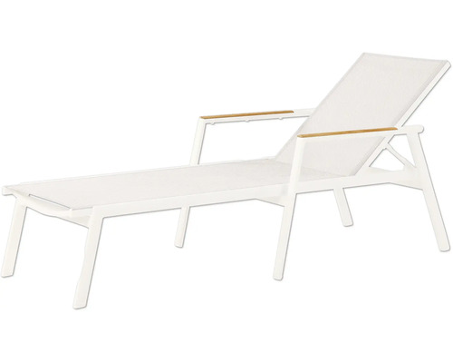 Chaise longue de jardin blanche avec accoudoirs en bois