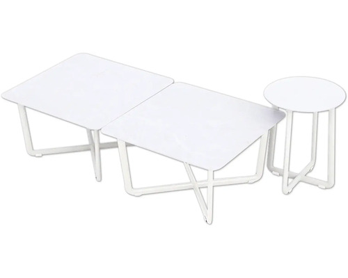 Trois tables blanches en métal