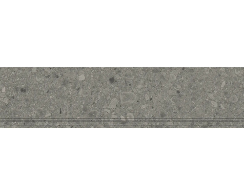 Feinsteinzeug Treppenstufe Donau 29,8 cm x 120 cm x 0,9 cm grau matt rektifiziert Fliese mit Steindekor und Stufenprofil