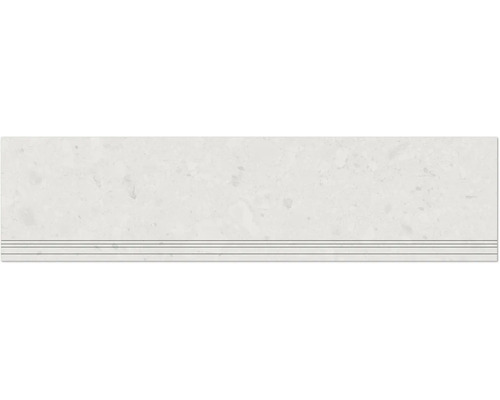 Feinsteinzeug Treppenstufe Donau 29,8 cm x 120 cm x 0,9 cm weiß matt rektifiziert Dekorative Wandfliese mit Struktur und Linien