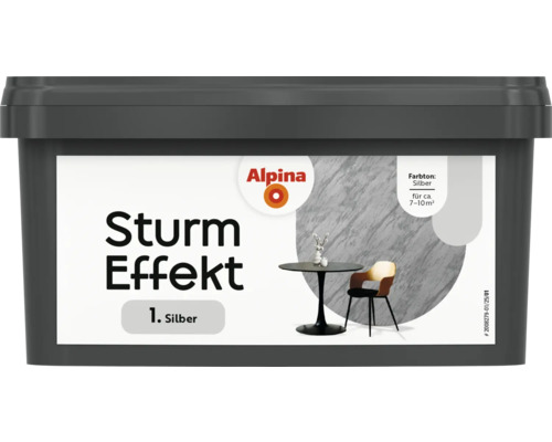 Peinture à effet orage Alpina Farbeffekt argent 1 l Peinture Alpina Sturm Effekt, couleur argent, taille de l''emballage adaptée pour environ 7 à 10 mètres carrés