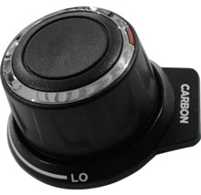 Drehknopf für Kochfeld mit der Aufschrift Carbon