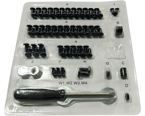 Befestigungsmaterialien in sortierter Verpackung.