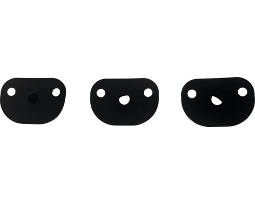 Trois couvertures noires avec des trous pour la fixation.