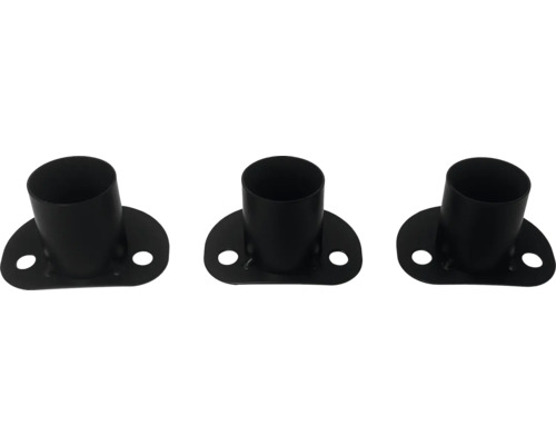 Trois supports de pieds de clôture noirs en métal