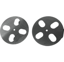 Deux plaques de recouvrement rondes en métal avec évidements