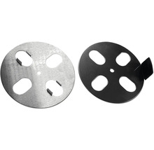 Deux plaques métalliques rondes avec des découpes pour l''extérieur