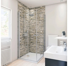 Salle de bain moderne avec douche, lavabo et toilettes