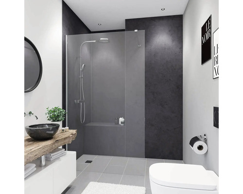 Panneau mural de douche BREUER Express Q72 mat satiné pierre anthracite 210 x 100 cm 1413541000202 Salle de bain moderne avec douche, lavabo et toilettes