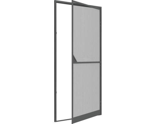 Geöffnete Insektenschutztür mit Rahmen und Netz