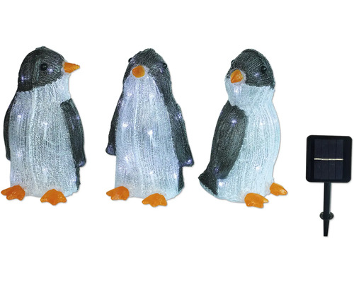 Figurine lumineuse solaire LED Lafiora pingouin 60 LED couleur d'éclairage blanc froid Trois figurines de pingouin avec module solaire pour la décoration