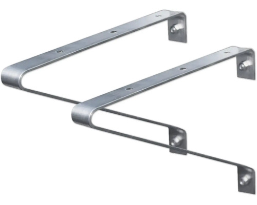 Zwei Regalträger aus Metall mit Befestigungslöchern