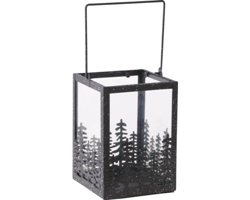 Laterne Lafiora Wald Metall 16 x 23/36,5 cm schwarz Laterne aus Metall und Glas mit Tannenbaum-Motiv
