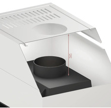 Vue détaillée d''un poêle à bois avec indication de mesure de 585 millimètres.
