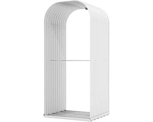 Abri de rangement en métal, forme arrondie avec étagère