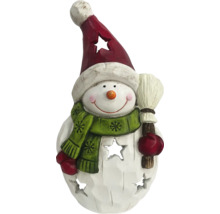 Dekorativer Schneemann mit Besen und Mütze